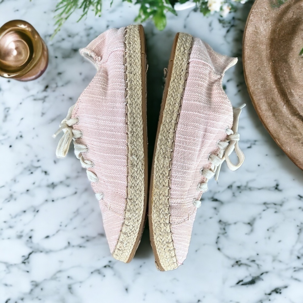 Toms Linen Espadrille Pink Lace Up Sneakers Size 6 - Picture 12 of 13